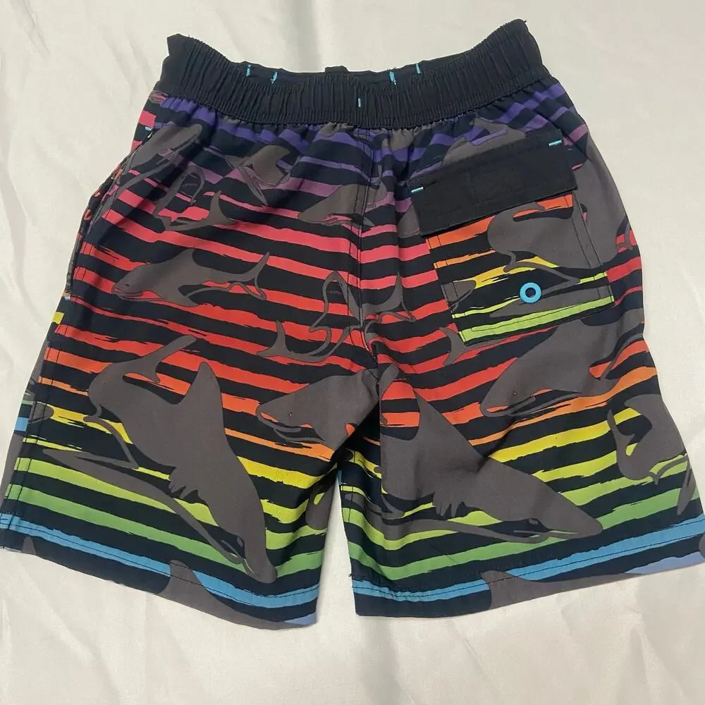 Wonder Nation Swim Trunks Boys Size XS 4/5 Sharks Swimsuit Bathing Suit Rainbow
